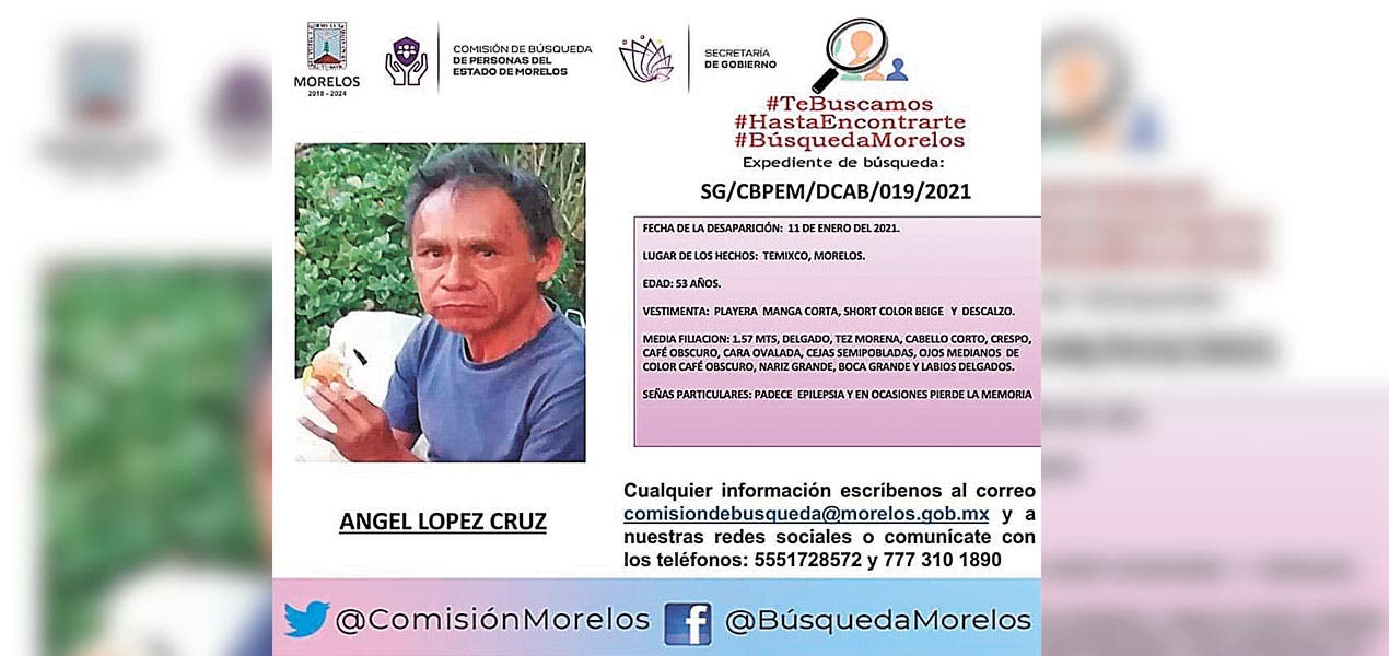 Familiares buscan en Morelos a Ángel López, desaparecido y enfermo