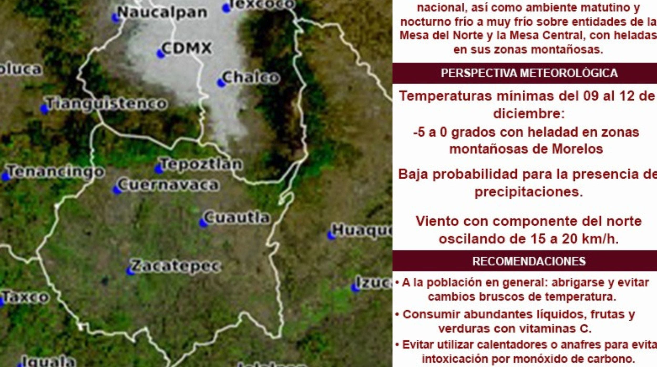 Activan en Morelos alerta especial por frío; habrá temperaturas de 5