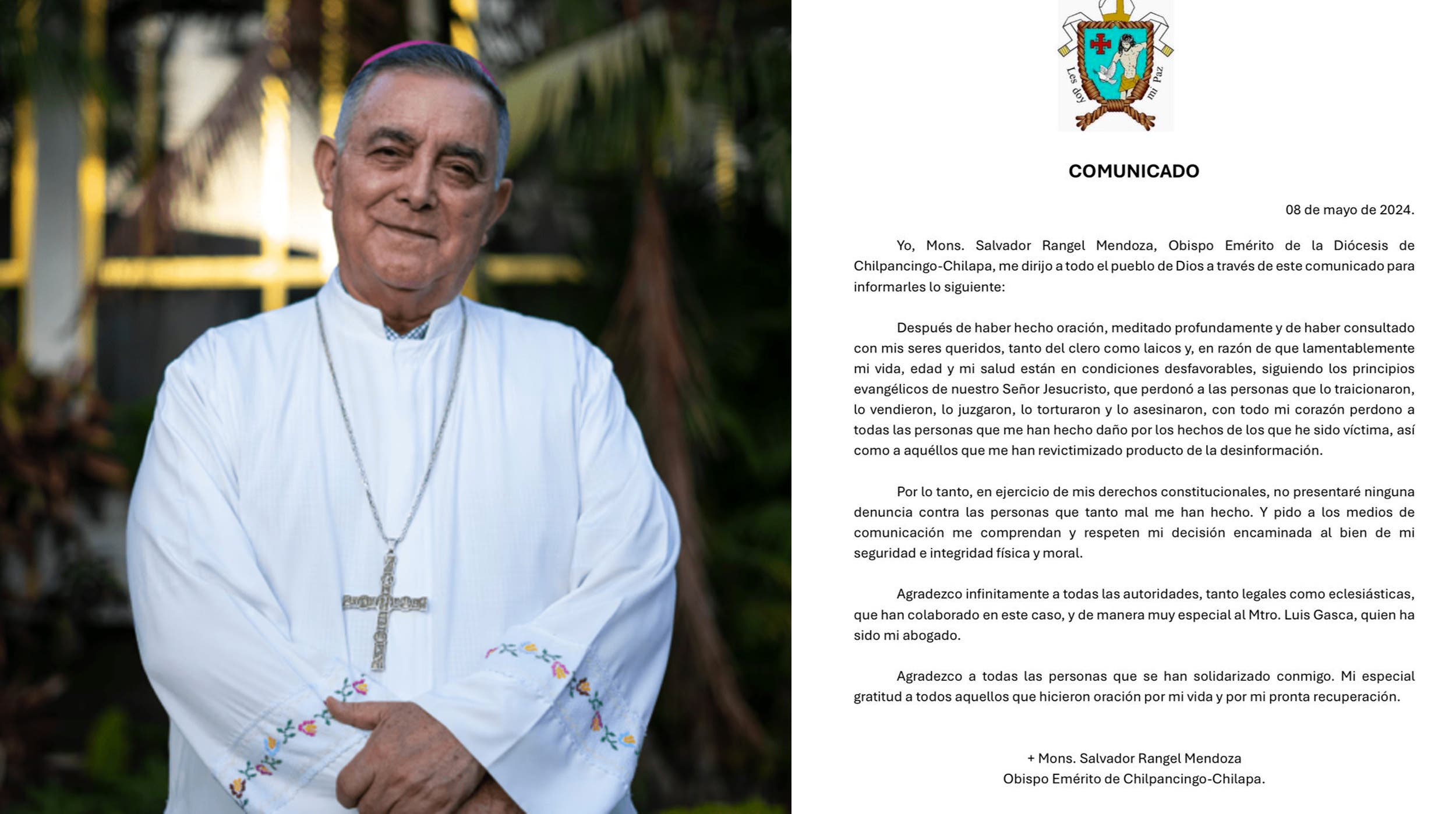 El Obispo Salvador Rangel no procederá legalmente y pide respeto a medios de comunicación
