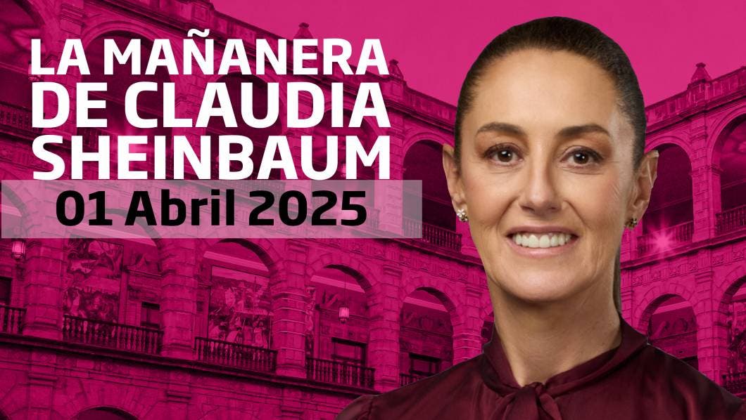 Sheinbaum sobre un fondo rosa