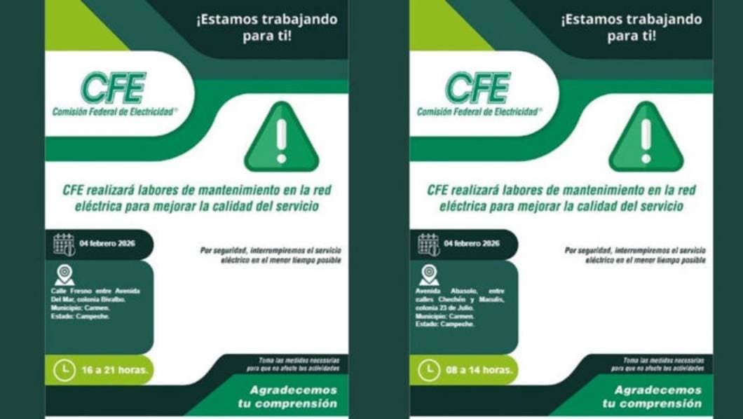 Confirman apagón de CFE por más de 5 horas este miércoles 4 de febrero. Aquí los detalles