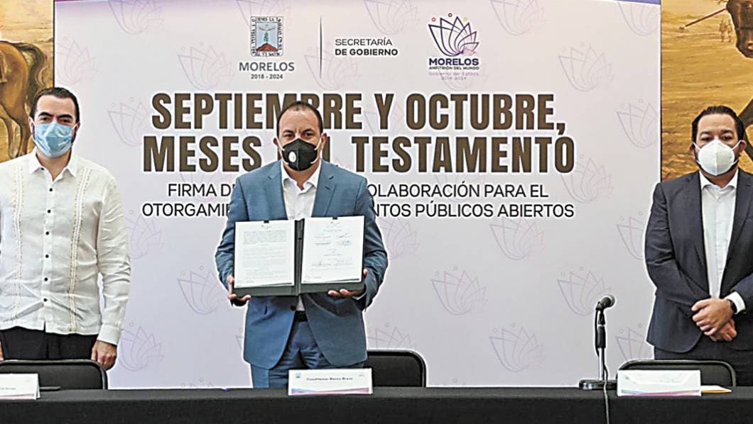 Dos meses. El Gobernador Cuauhtémoc Blanco encabezó la firma de convenio con el Colegio de Notarios para dar facilidades a ciudadanía.