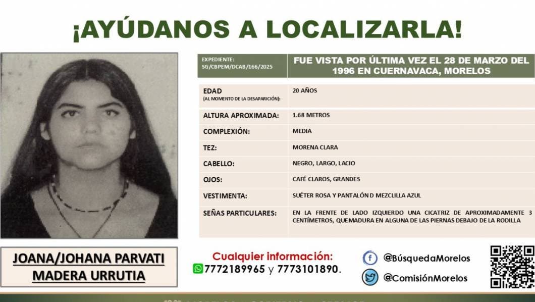 Joana Parvati Madera Urrutia, desaparecida, Cuernavaca, 29 años