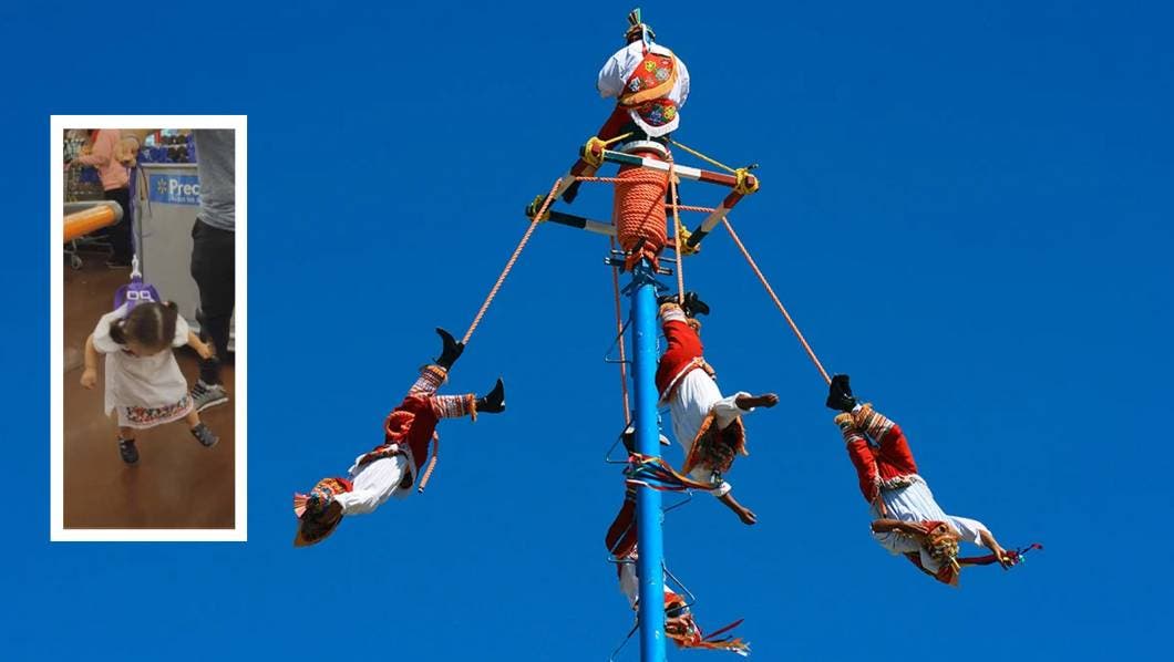 VIDEO: Papá hace que su bebé imite a un volador de Papantla