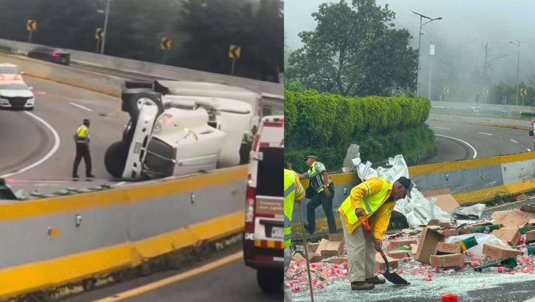 Volcadura de tractocamión provoca caos vial en La Pera
