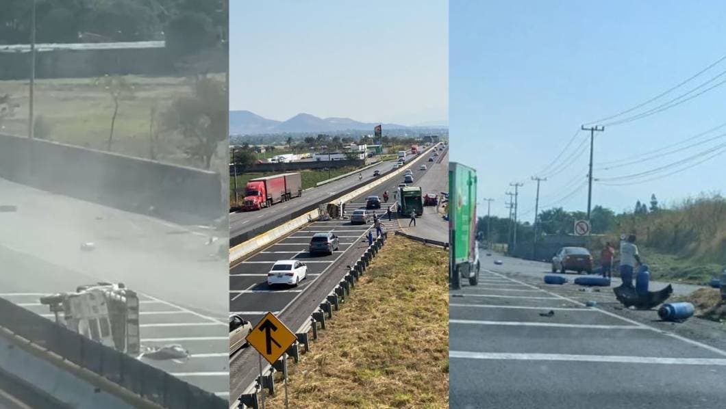 Vuelca camioneta con tanques en la autopista Cuernavaca-Acapulco y provoca fuga de gas