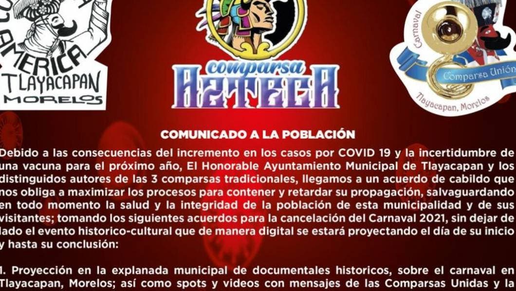 Cancelan carnaval de Tlayacapan por COVID-19