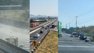 Vuelca camioneta con tanques en la autopista Cuernavaca-Acapulco y provoca fuga de gas