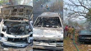 Quema de basura se sale de control y alcanza a 2 autos en Jojutla
