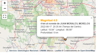Reportan sismo en Morelos de magnitud 4. 2