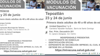 Vacunarán en Temixco y Tepoztlán a los de 40 a 49 años con p...