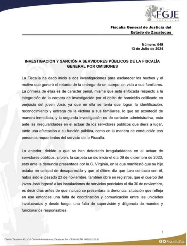 Destituye la Fiscalía de Zacatecas a dos funcionarios por el caso de ...