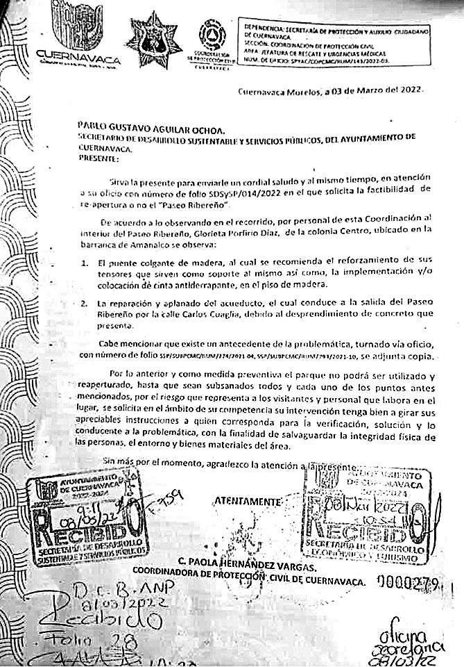 Oficio Protecciòn Civil Morelos