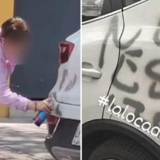 VIDEO: Mujer grafitea camioneta que "bloqueba" su entrada 