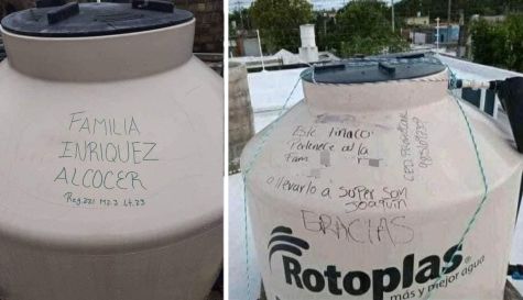 Ante la llegada del Huracán Beryl, yucatecos marcan tinacos con su nombre y dirección 