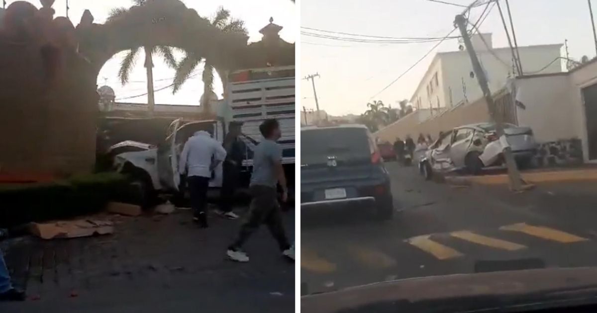 Camioneta de carga sin frenos provoca múltiple choque y derriba postes ...
