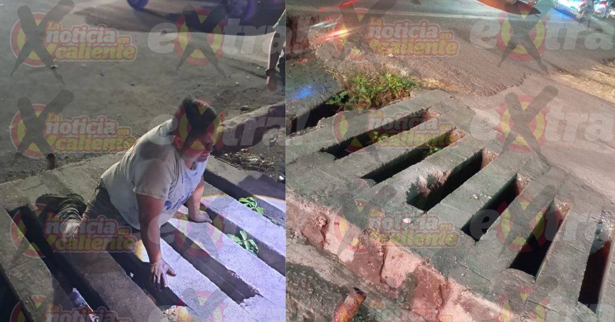 Hombre queda atorado en una coladera en Cuautla