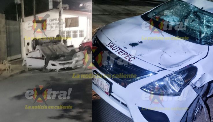 Taxi volcado en Yautepec