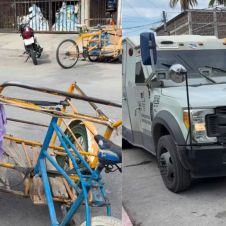 Destroza camión blindado triciclo repartidor de agua