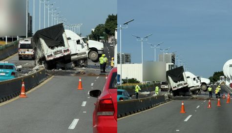 Tráiler choca contra muro en el Paso Express de Cuernavaca hoy